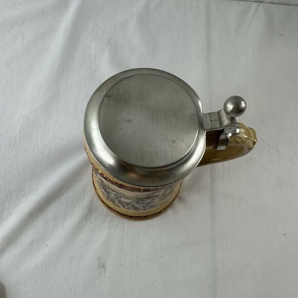 Original Gerz Germany Lidded Beer Stein Town Scene Village Horses Wagon People - Picture 4 of 10